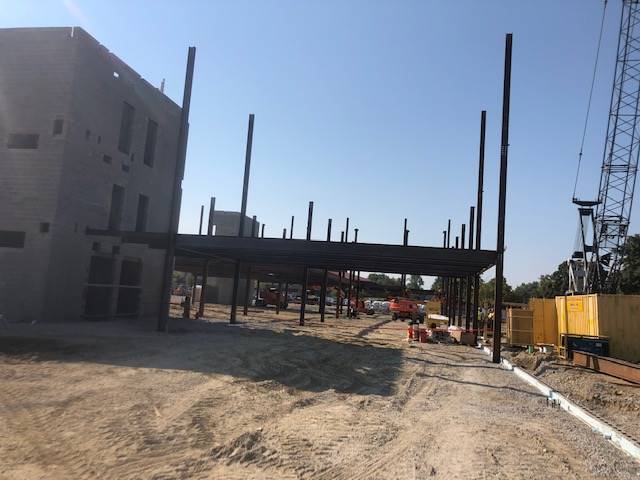 Structural steel installation on the new high school building