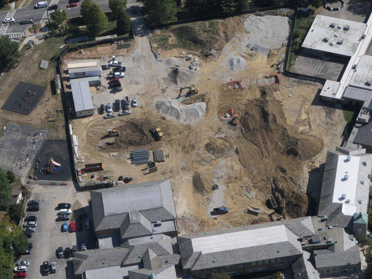 An aerial of work on the Barrington Elementary School addition project