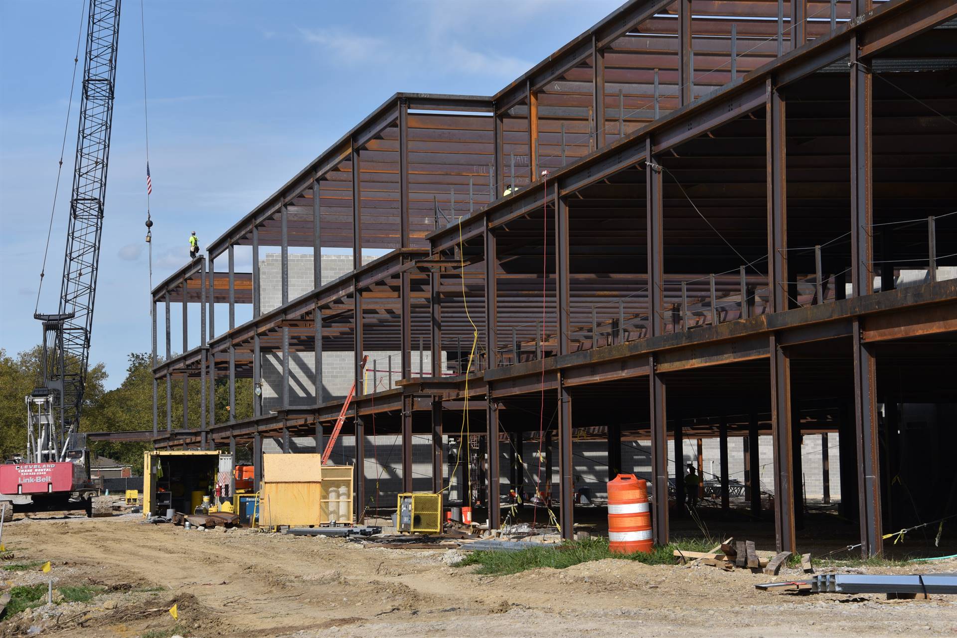 Structural steel installation on the new high school academic wing