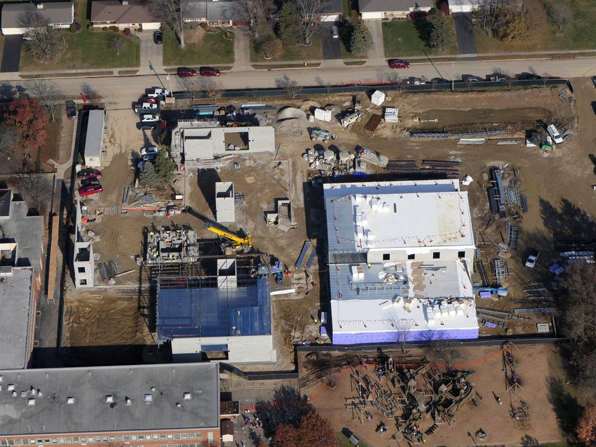 Aerial of progress on the new Wickliffe Progressive Elementary School