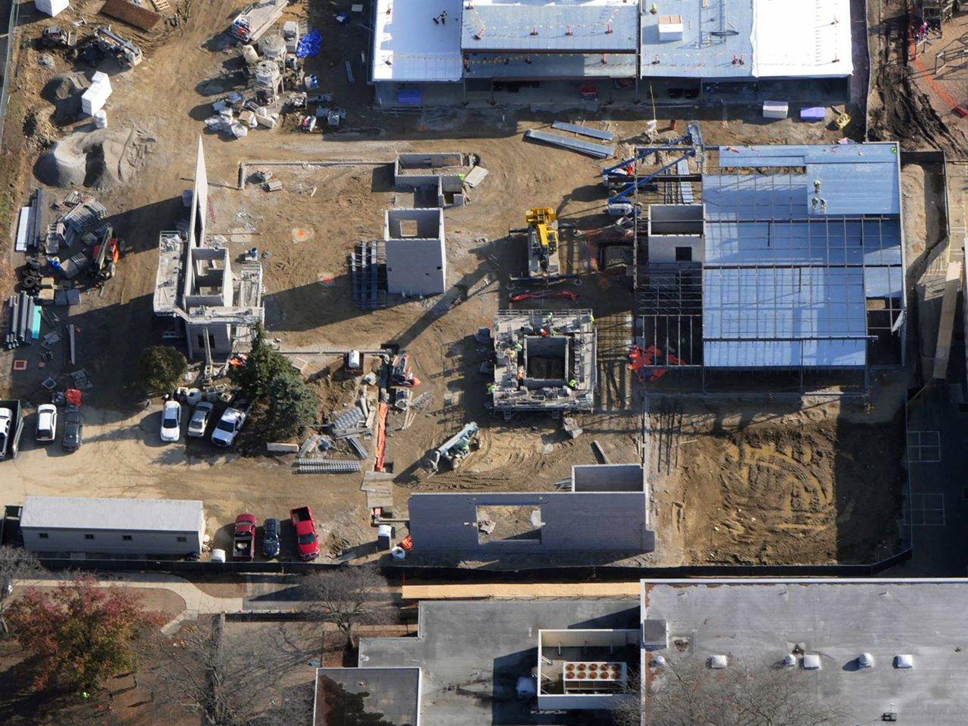 Aerial of progress on the new Wickliffe Progressive Elementary School