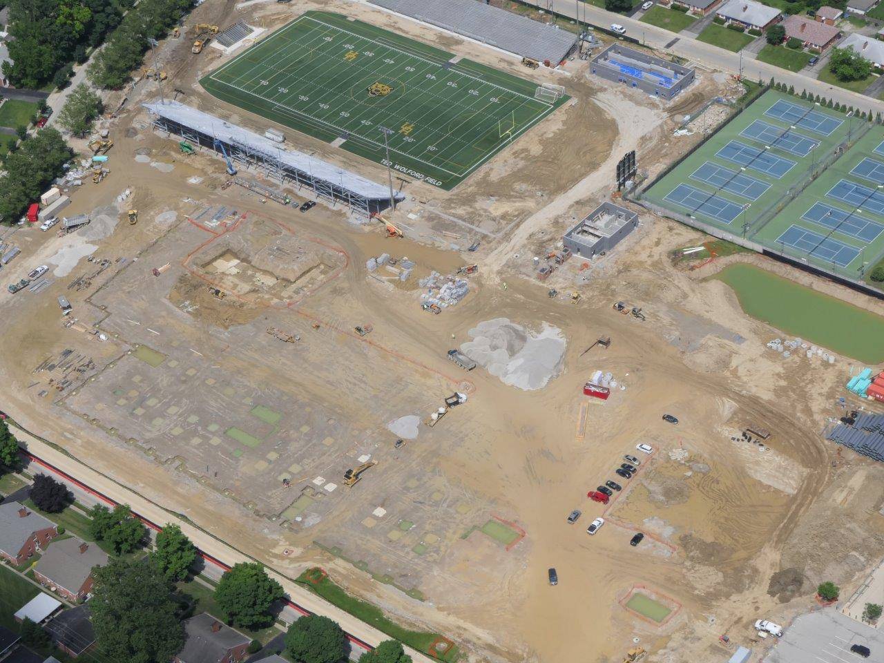 Aerial of the outline for the new high school building