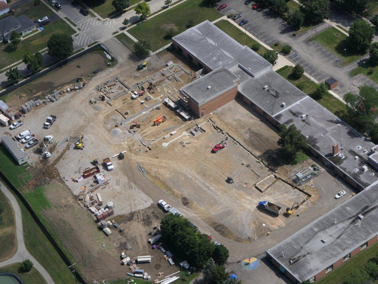 Aerial of the construction site for the new Greensview Elementary, July 2019