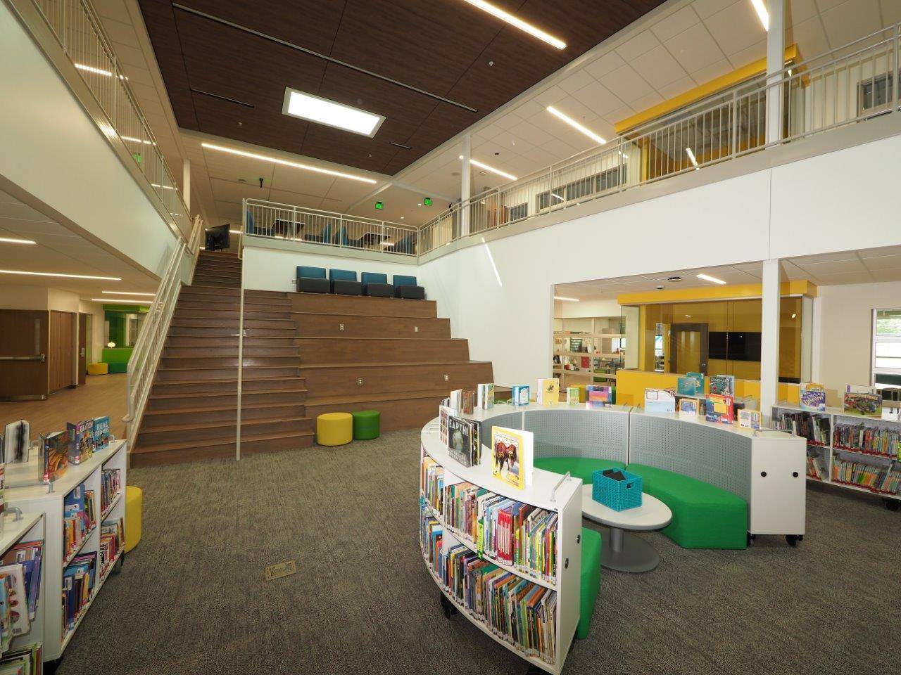 The new media center, with learning stairs